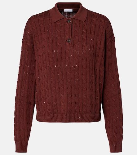 Cable-knit cotton-blend polo sweater - Brunello Cucinelli - Modalova