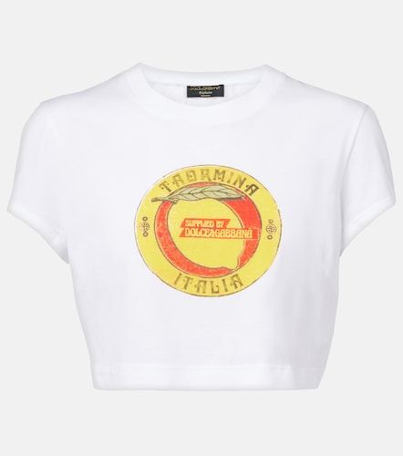 Camiseta cropped de algodón estampada - Dolce&Gabbana - Modalova