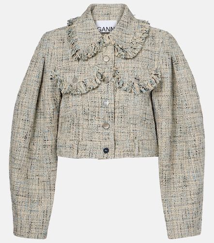 Chaqueta cropped de tweed de algodón - Ganni - Modalova