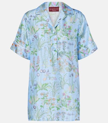 Flora silk satin polo shirt - Gucci - Modalova