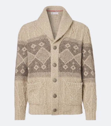 Cardigan in lana, seta e cashmere con intarsio - Brunello Cucinelli - Modalova