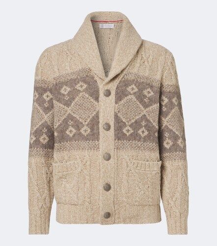 Intarsia wool, silk, and cashmere cardigan - Brunello Cucinelli - Modalova