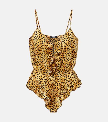 Body in raso di seta con stampa leopardata - Versace - Modalova
