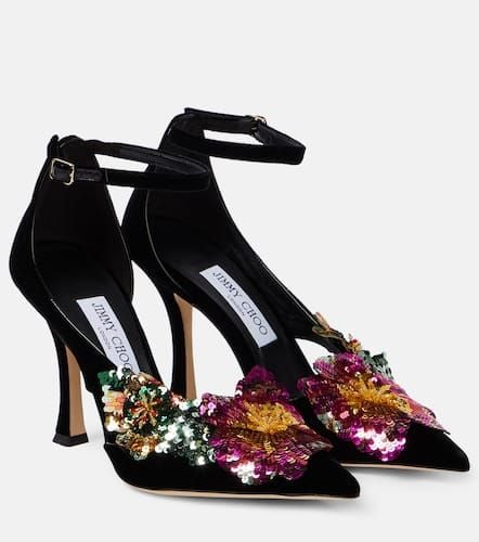 Azara 100 floral-appliquÃ© velvet pumps - Jimmy Choo - Modalova