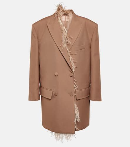 Feather-trimmed double-breasted blazer - Valentino - Modalova