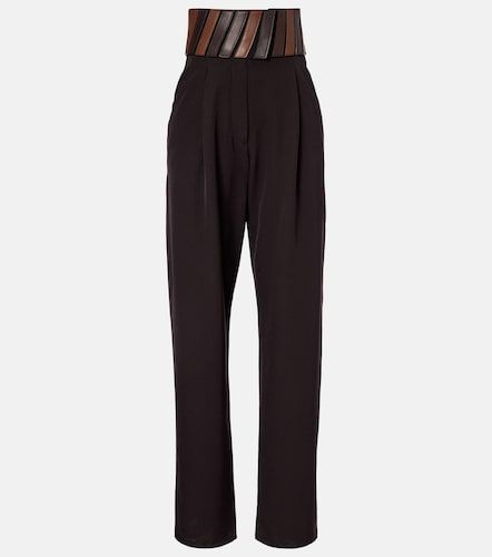 Leather-trimmed wool straight pants - Alaia - Modalova