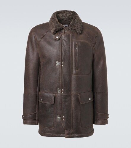 Giacca in pelle con shearling - Brunello Cucinelli - Modalova