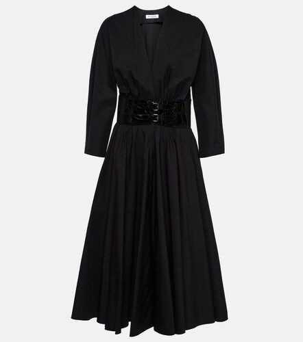 Alaïa Midikleid aus Baumwolle mit Leder - Alaia - Modalova