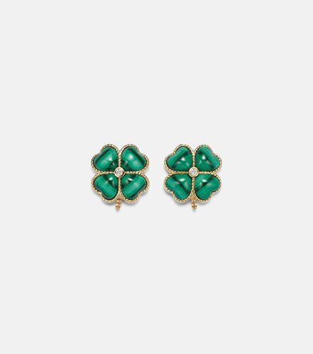 Puces Dome Trefle 9kt earrings with malachite and diamonds - Yvonne Leon - Modalova