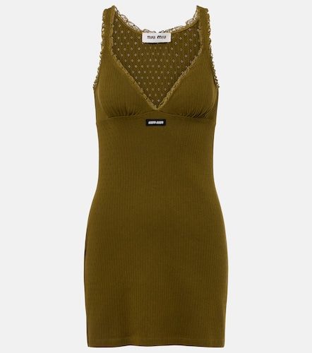 Vestido corto calado de algodón con encaje - Miu Miu - Modalova