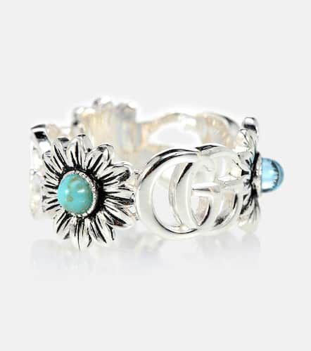Double G flower sterling ring with topaz and mother of pearl - Gucci - Modalova