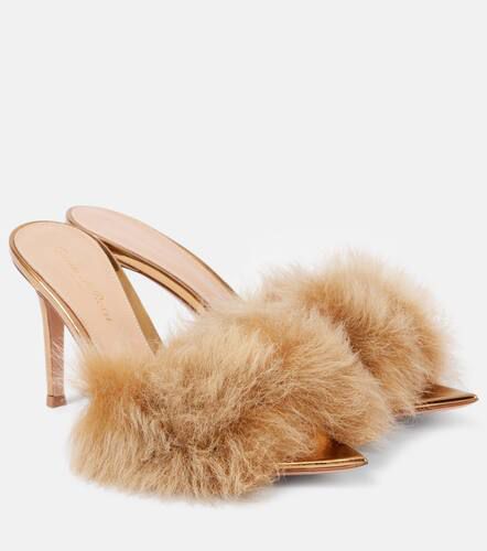 Pointy shearling-trimmed leather mules - Gianvito Rossi - Modalova