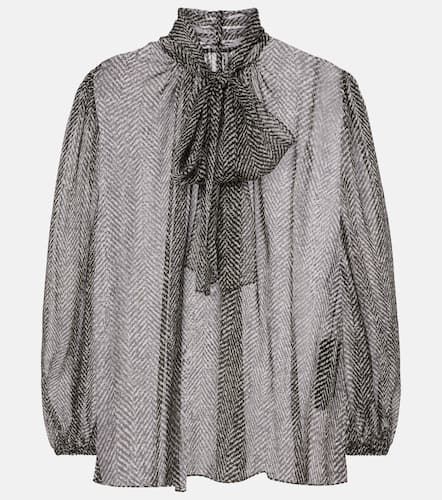 Tie-neck herringbone silk chiffon blouse - Dolce&Gabbana - Modalova