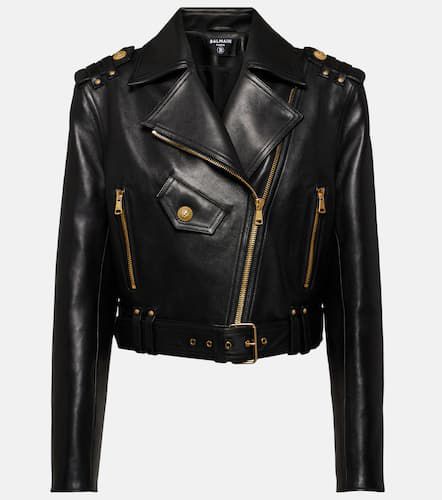 Chaqueta biker cropped de piel - Balmain - Modalova