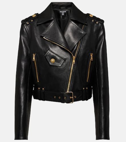 Cropped-Bikerjacke aus Leder - Balmain - Modalova