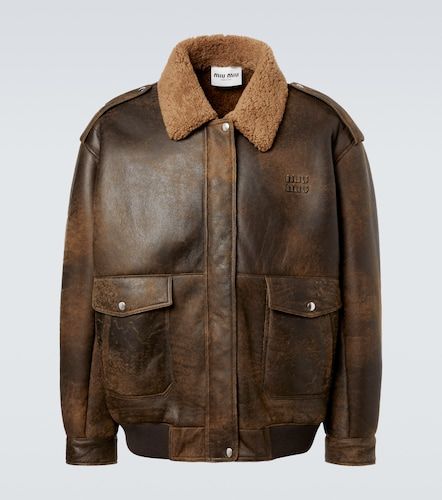 Shearling-lined leather blouson jacket - Miu Miu - Modalova