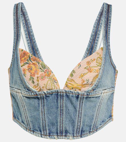 Floral cropped denim bustier top - Alessandra Rich - Modalova