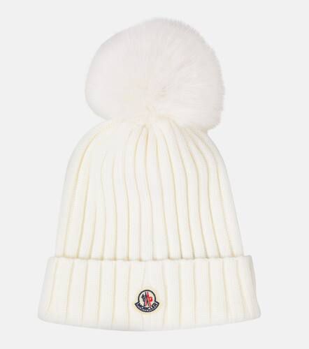 Logo faux fur-trimmed wool beanie - Moncler - Modalova