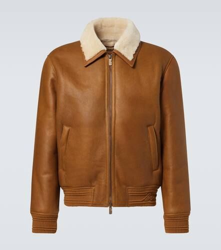 Shearling-trimmed leather bomber jacket - Burberry - Modalova