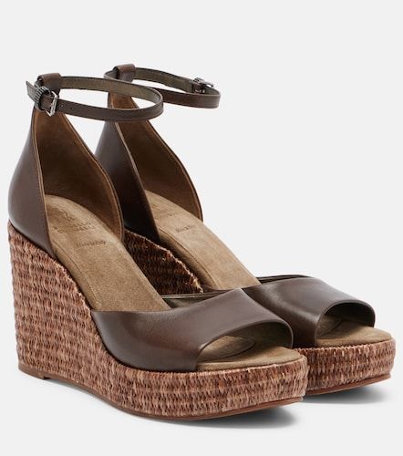 Sandali con zeppa in pelle con monili - Brunello Cucinelli - Modalova