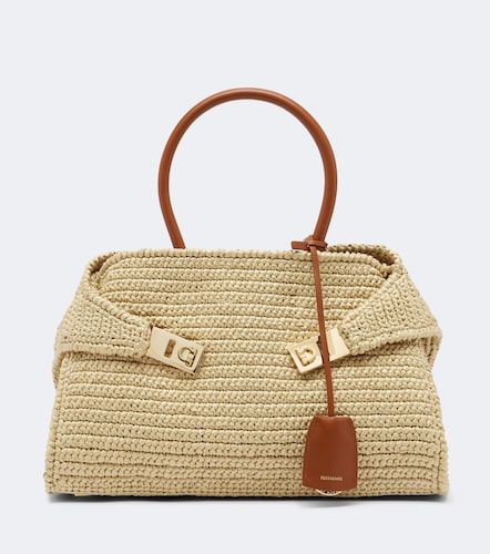 Borsa a spalla Hug Medium in rafia - Ferragamo - Modalova