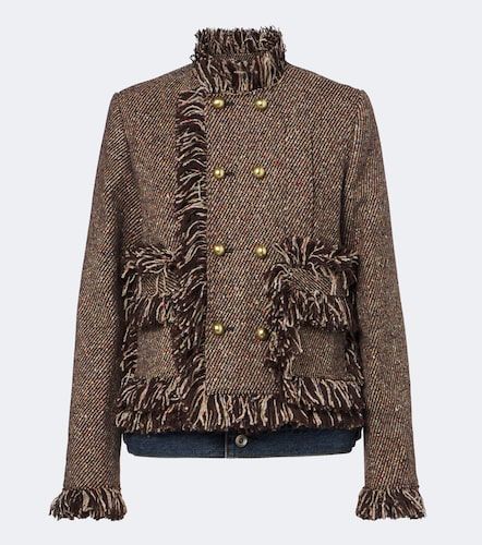 Fringed tweed and denim jacket - Sacai - Modalova