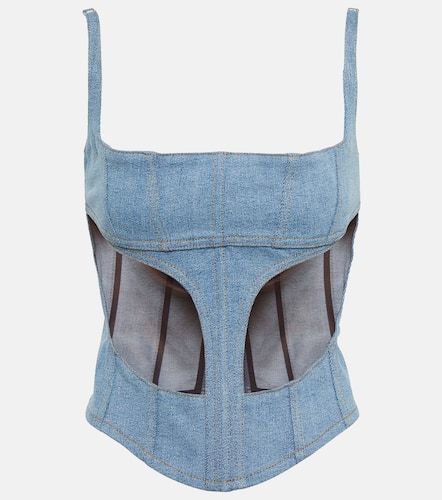 Mugler Denim and mesh corset top - Mugler - Modalova