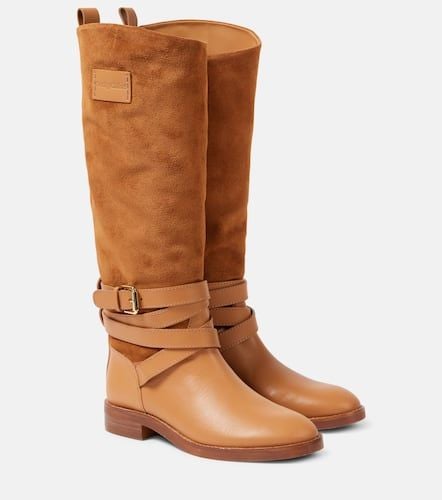 See By ChloÃ© Anim suede-trimmed leather knee-high boots - See By Chloe - Modalova