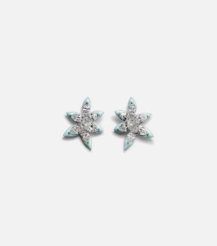 Asymmetric floral 18kt white gold earrings with enamel and diamonds - Kamyen - Modalova