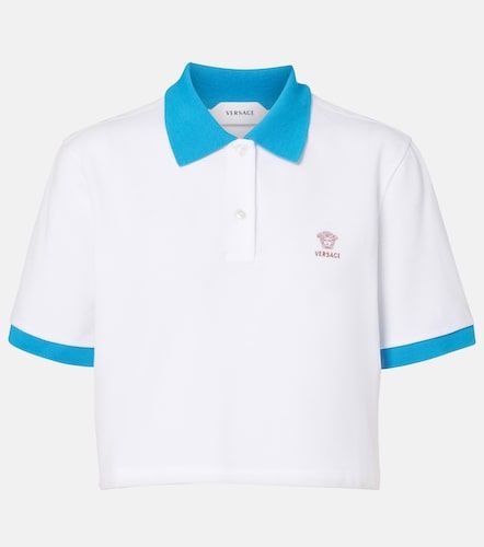 Polo de piqué de algodón bordado - Versace - Modalova