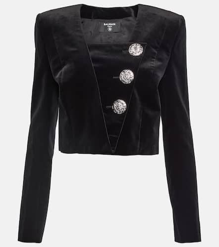 Embellished cropped velvet blazer - Balmain - Modalova