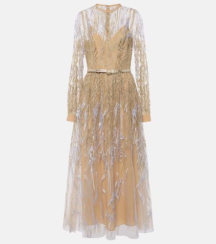 Embroidered tulle midi dress - Elie Saab - Modalova