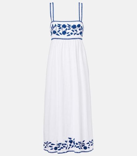 Abito midi in cotone e lino con ricamo - Juliet Dunn - Modalova