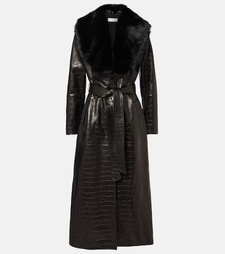 Dakota shearling-trimmed leather wrap coat - Nour Hammour - Modalova