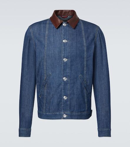 Leather-trimmed denim jacket - Brunello Cucinelli - Modalova