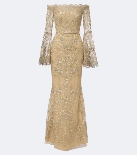 Abito lungo off-shoulder in pizzo - Elie Saab - Modalova