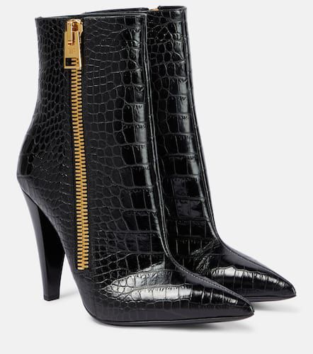 Croc-effect leather ankle boots - Tom Ford - Modalova