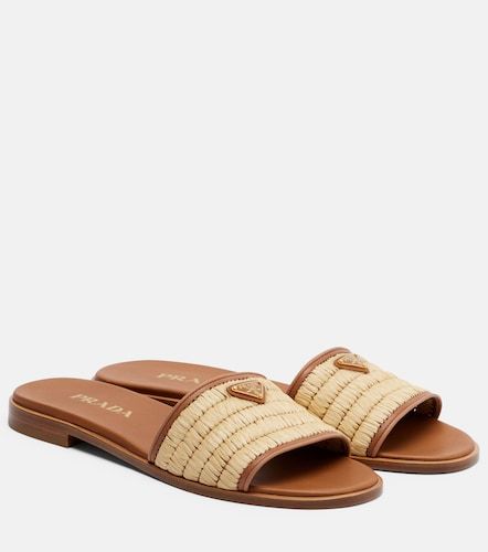 Prada Leather and raffia slides - Prada - Modalova