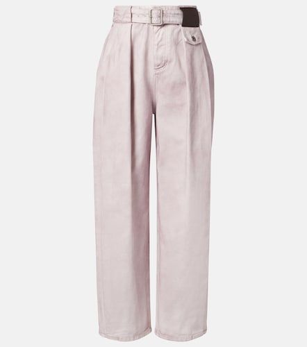 Jeans a gamba larga con cintura e pelle - Loewe - Modalova