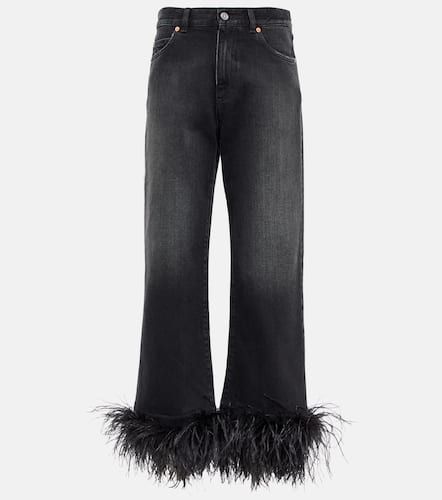 Feather-trimmed high-rise wide-leg jeans - Valentino - Modalova