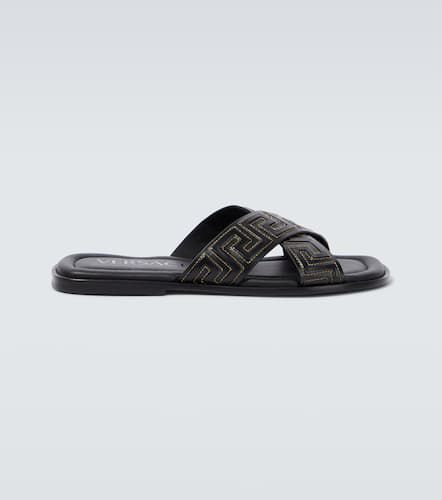 Versace Greca leather slides - Versace - Modalova