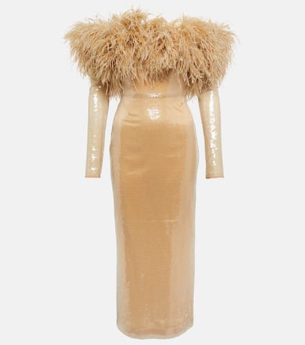 Feather-trimmed sequined midi dress - David Koma - Modalova