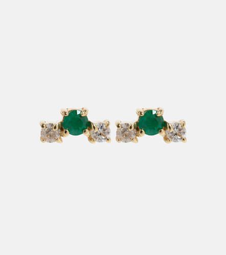 Dainty Emerald Goddess 14kt stud earrings with emeralds and diamonds - Stone and Strand - Modalova