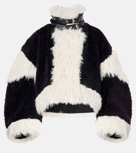 Oversized faux fur-trimmed wool jacket - Sacai - Modalova