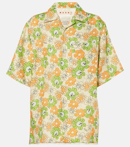 Camicia bowling in lino con stampa floreale - Marni - Modalova