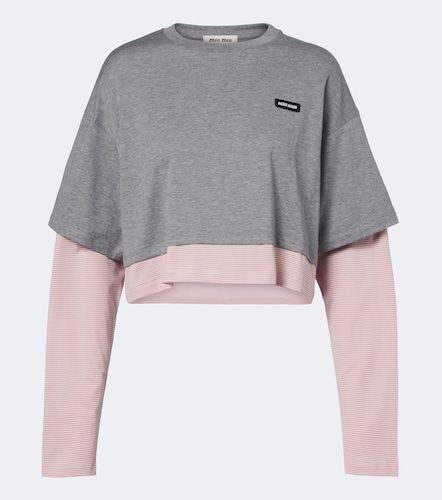 Camiseta de jersey de algodón a capas - Miu Miu - Modalova