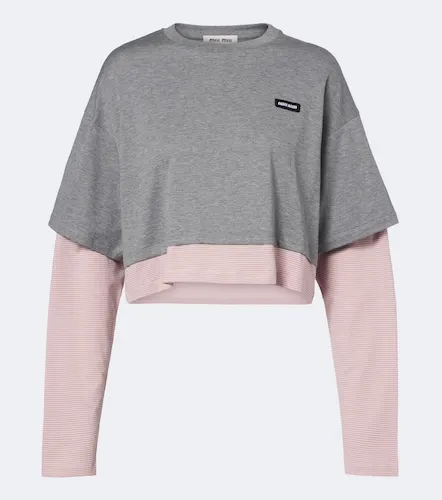Layered cotton jersey T-shirt - Miu Miu - Modalova