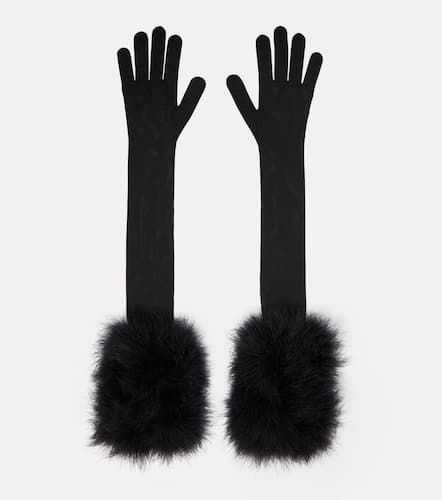 Feather-trimmed semi-sheer gloves - Saint Laurent - Modalova