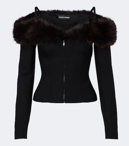 Off-shoulder wool-blend zip-up top - David Koma - Modalova