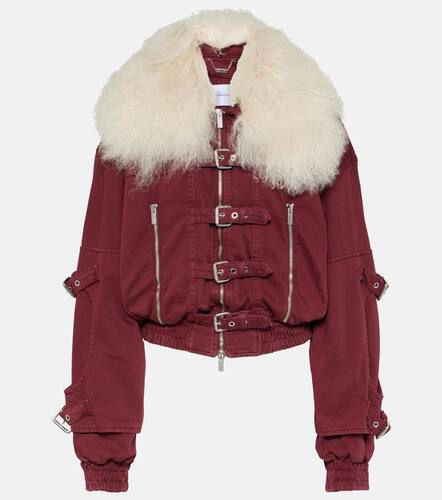 Cropped shearling-trimmed denim jacket - Blumarine - Modalova